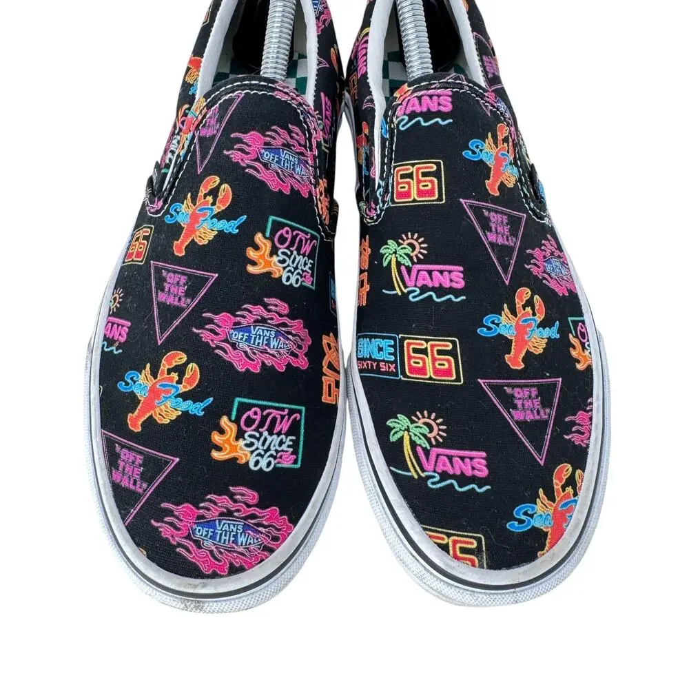 Vans Classic Slip-On Night Market Sneaker Men 8 Black Printed Rubber Sole 721356